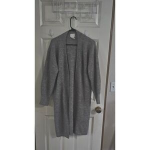 HM Womens Gray Ribbed Knit Longline Open Front Cardigan Sweater Size Medium